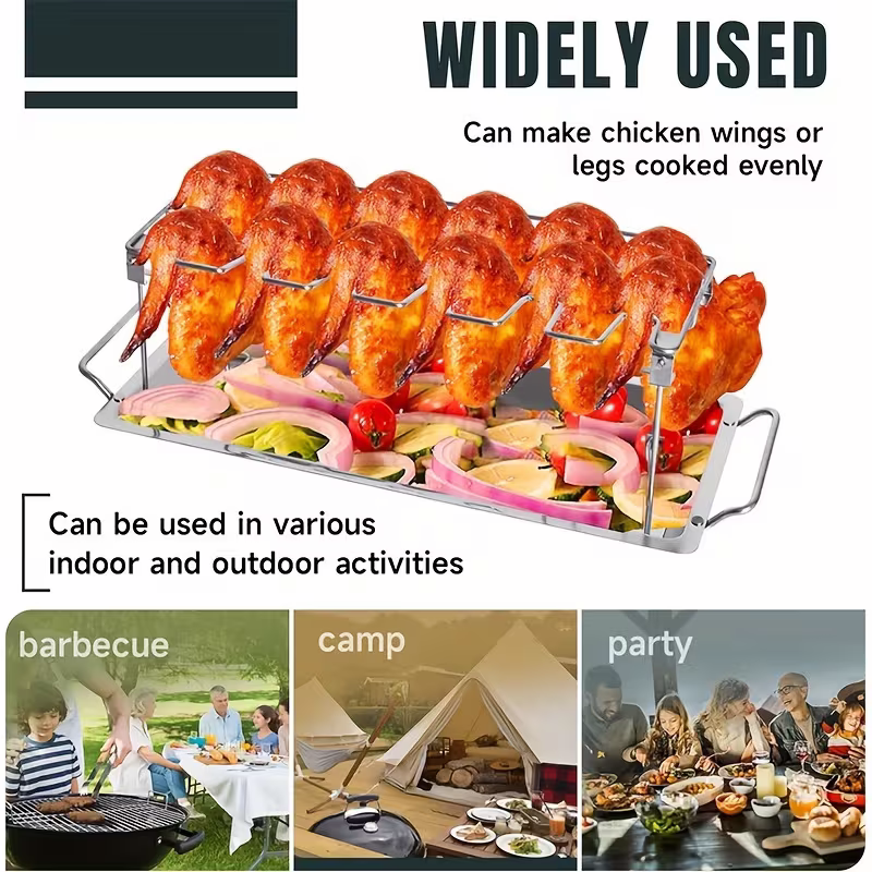 Stainless Steel Chicken Leg And Wing Rack Three-Piece Set: Foldable Standing Grill + Baking