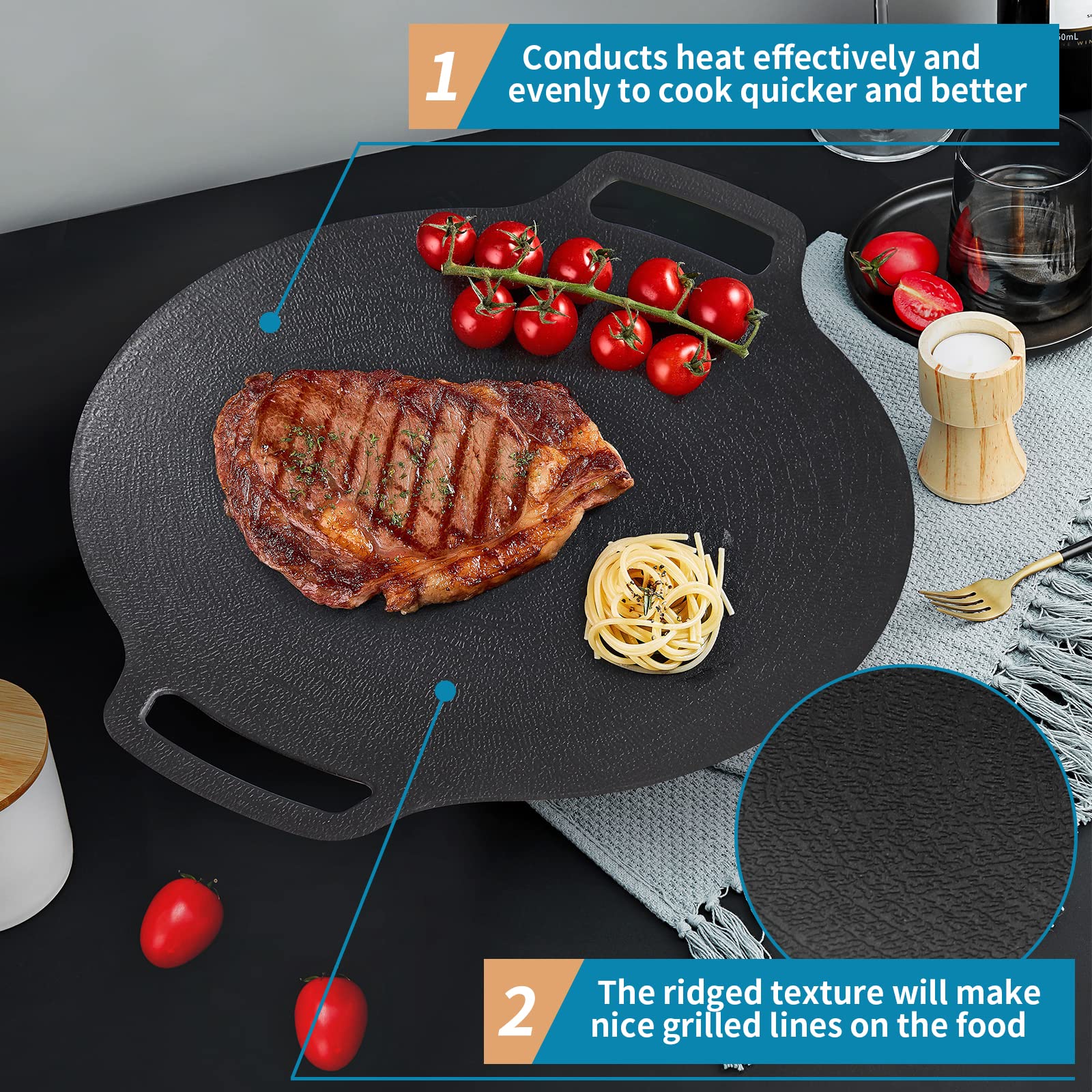 Korean Grill Pan Nonstick 6 Layer 40cm Round BBQ Griddle Indoor Or Outdoor Cooking