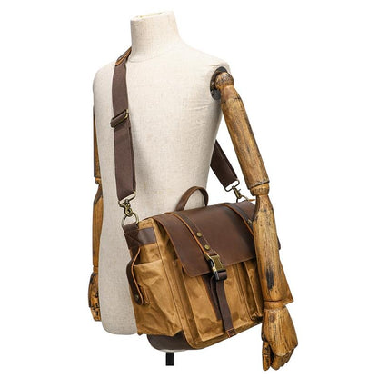 Leather Waxed Canvas Crossbody Bag For Outdoors - S11 Gray