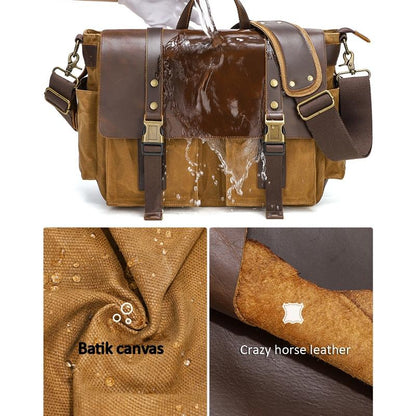 Leather Waxed Canvas Crossbody Bag For Outdoors - S11 Gray
