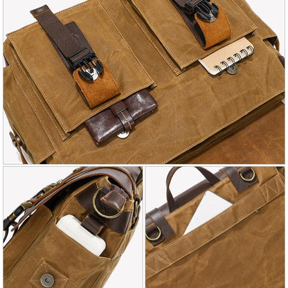 Leather Waxed Canvas Crossbody Bag For Outdoors - S11 Gray