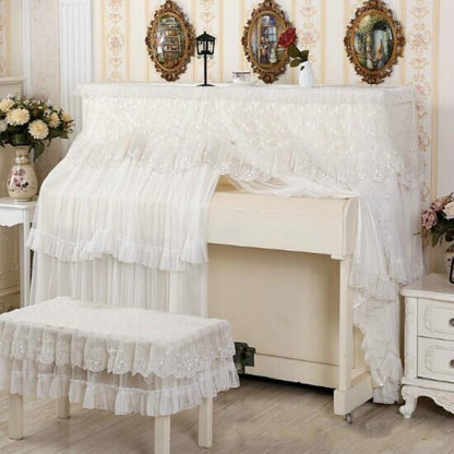 White Lace Piano Dust Cover - Embroidered Full Size Double Seats 153x33x120
