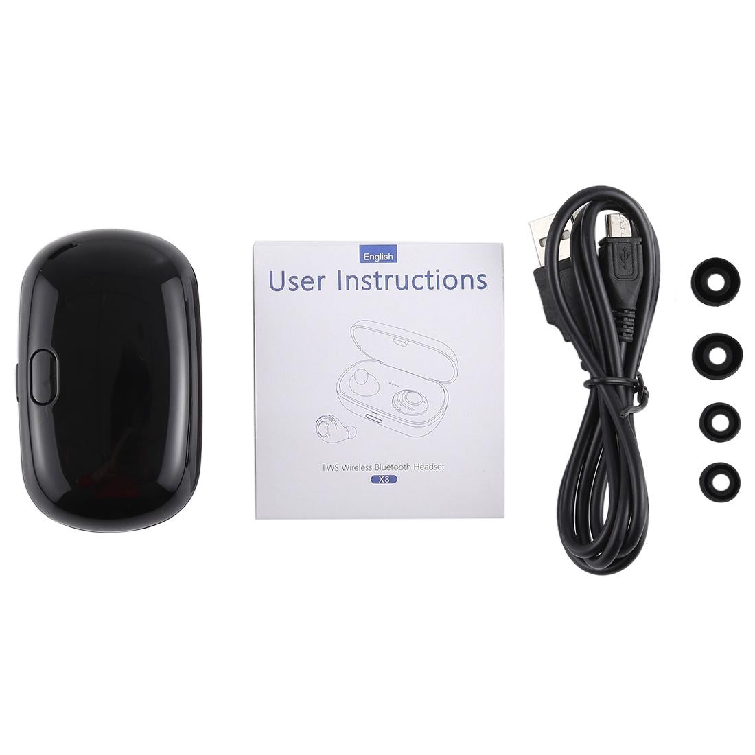Portable Bluetooth V5.0 Earphones with Charging Box - X8 Tws for Outdoor Sports Black