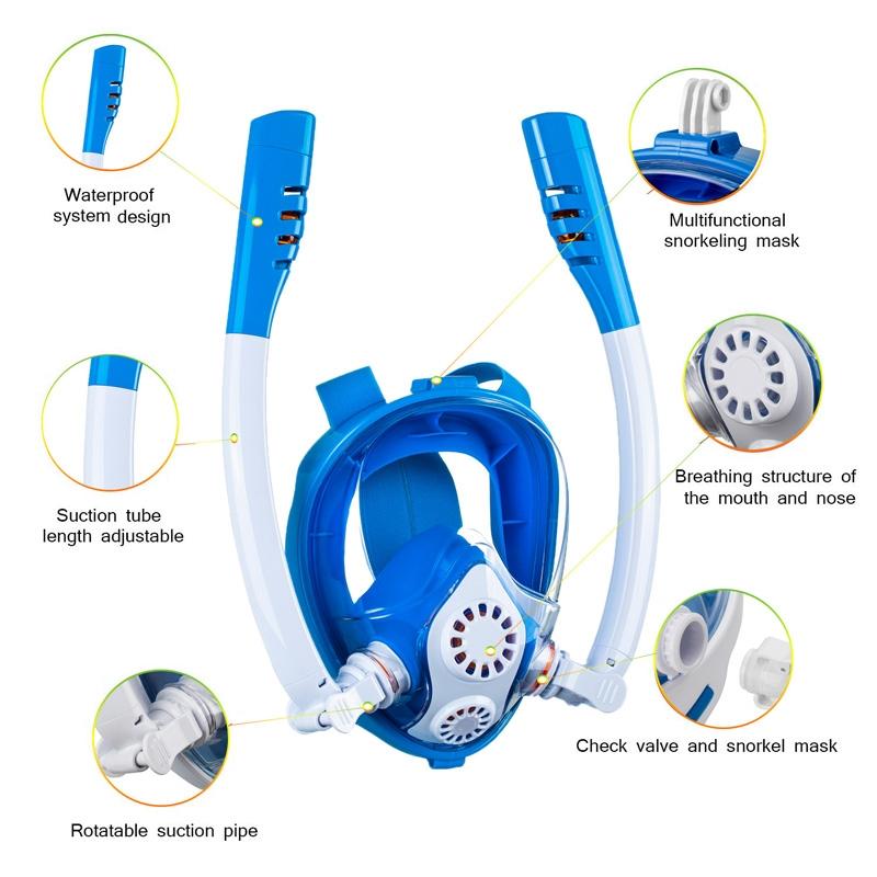 Full Dry Silicone Kids Diving Mask with Double Tubes - White Yellow