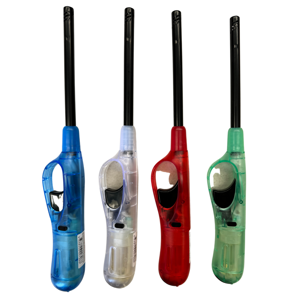 Clear Long Gas Lighter For BBQ Kitchen Cigarette w/ Safety Lock - Assorted Colours