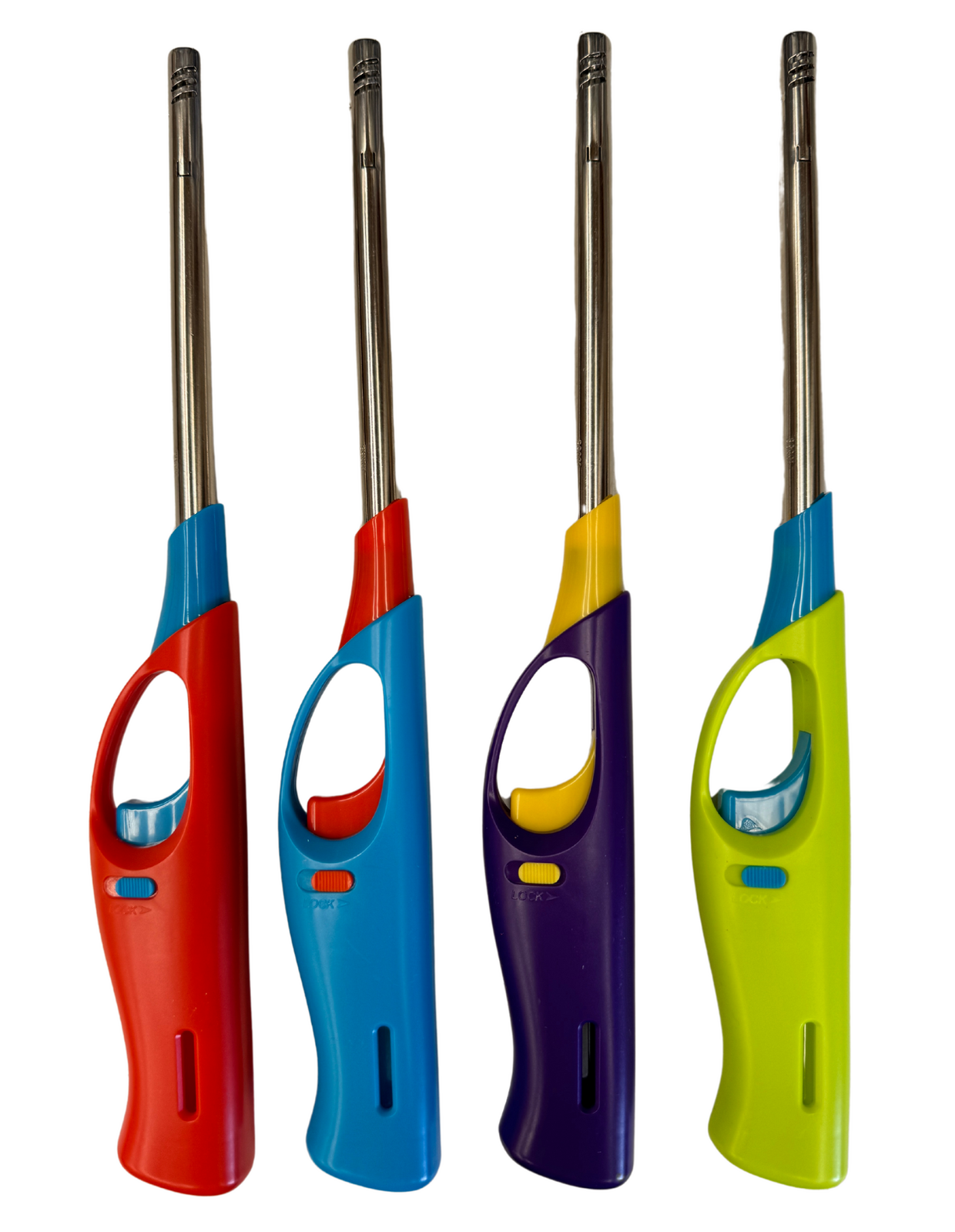 Long Gas Lighter For BBQ Kitchen Cigarette w/ Safety Lock - Assorted Colours