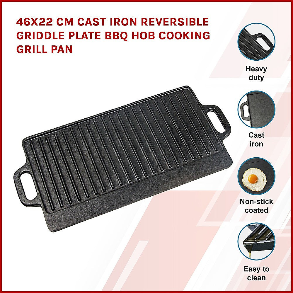 Cast Iron Reversible Griddle Plate BBQ Hob Cooking Grill Pan