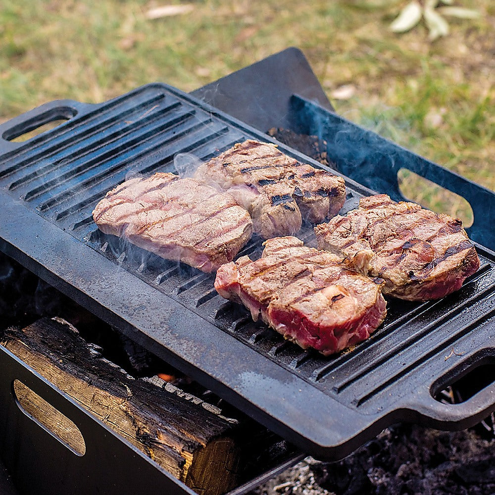 Cast Iron Reversible Griddle Plate BBQ Hob Cooking Grill Pan