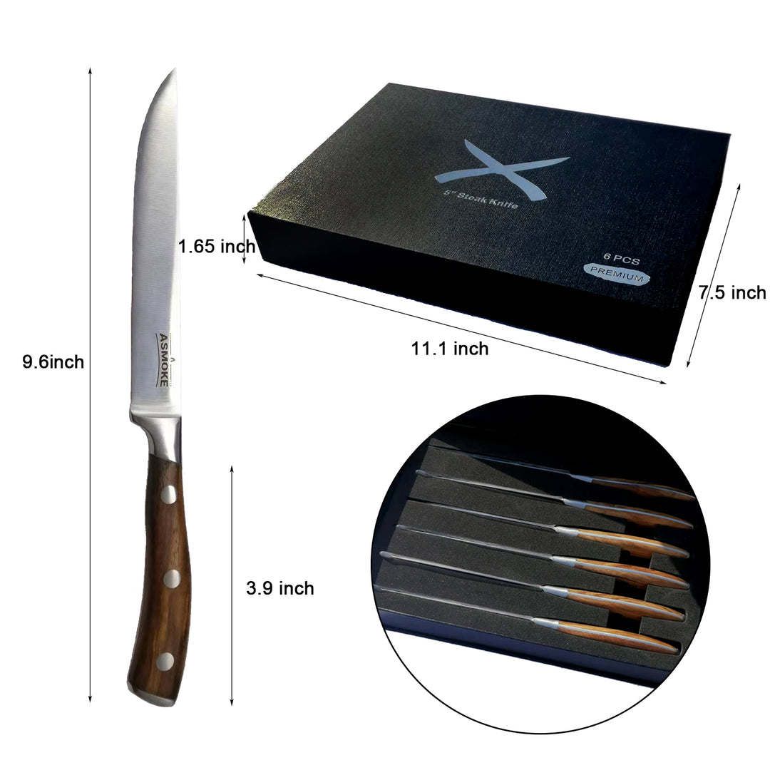 Asmoke Steak Knife Set of 4 — Pakkawood Handle