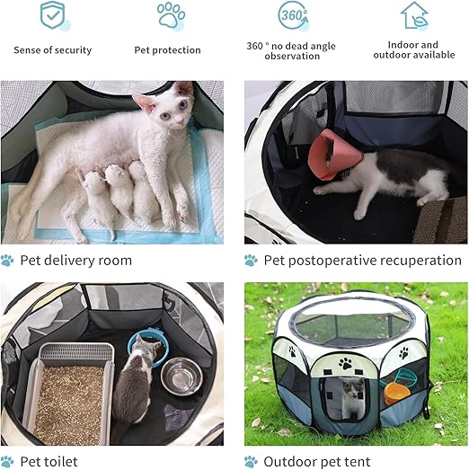 Portable Pet Playpen with Oxford Cloth, Foldable Octagon Dog & Cat Tent, Indoor & Outdoor Use  size 114*114*58cm