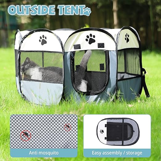 Portable Pet Playpen with Oxford Cloth, Foldable Octagon Dog & Cat Tent, Indoor & Outdoor Use  size 114*114*58cm