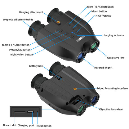Red Professional HD Digital Night Vision Binoculars - 6X Optical Zoom, IR Illumination, Record 2.5K Video & 48MP Photos