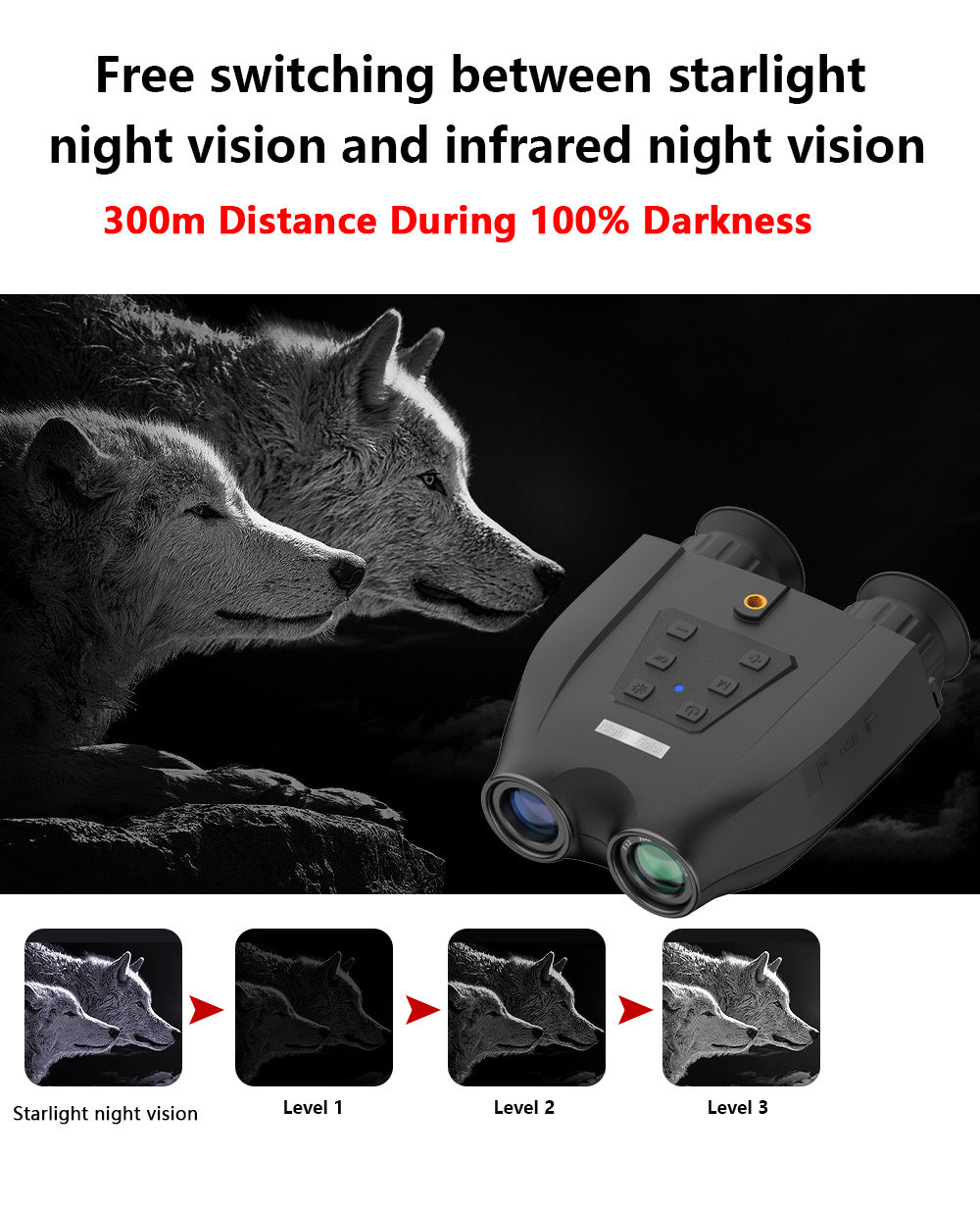 Red Professional HD Digital Night Vision Binoculars - 6X Optical Zoom, IR Illumination, Record 2.5K Video & 48MP Photos