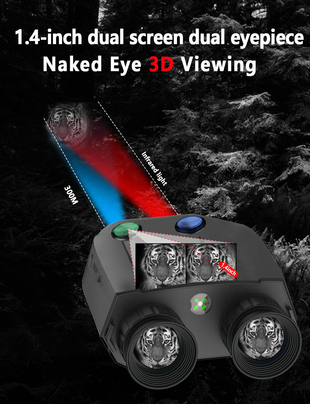 Red Professional HD Digital Night Vision Binoculars - 6X Optical Zoom, IR Illumination, Record 2.5K Video & 48MP Photos