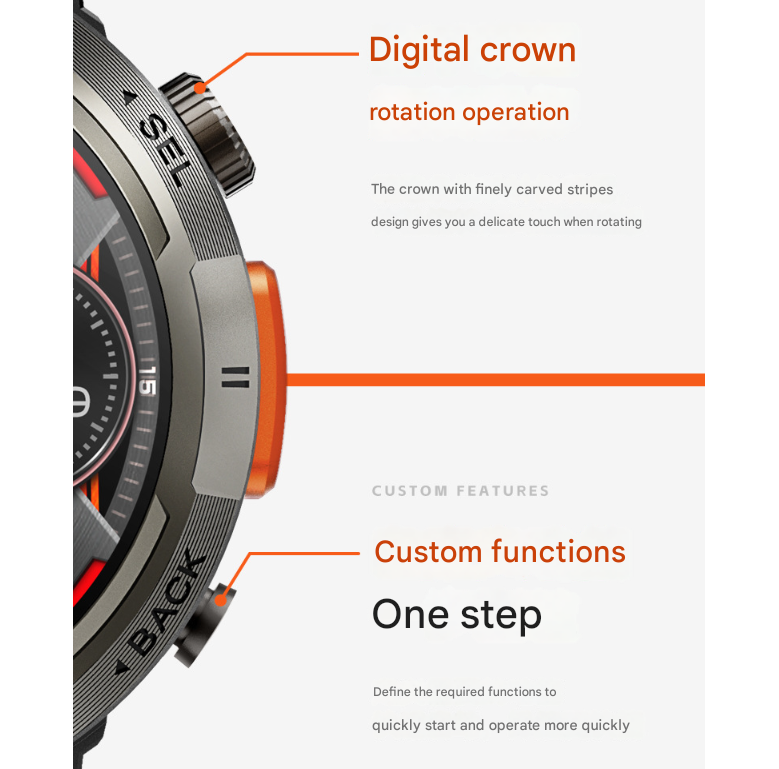 Black Steel Belts Outdoor Smartwatch with 1.45-Inch HD Round Screen and Flashlight
