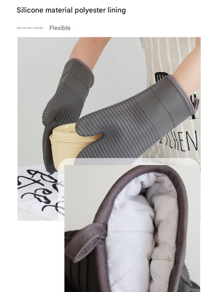 Grey Premium Heat Resistant Silicone Oven Mitts (Pair) - Non-Slip Grip, Cotton Lined for Kitchen Baking, Grilling & BBQ