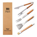 Premium 4-Piece BBQ Tool Set With Rubberwood Handles - Kraft Box