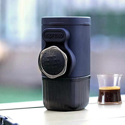 Black Portable Hand Press Espresso Machine - Compatible with Espresso Capsules and Ground Coffee for Home, Travel, and Outdoor Use