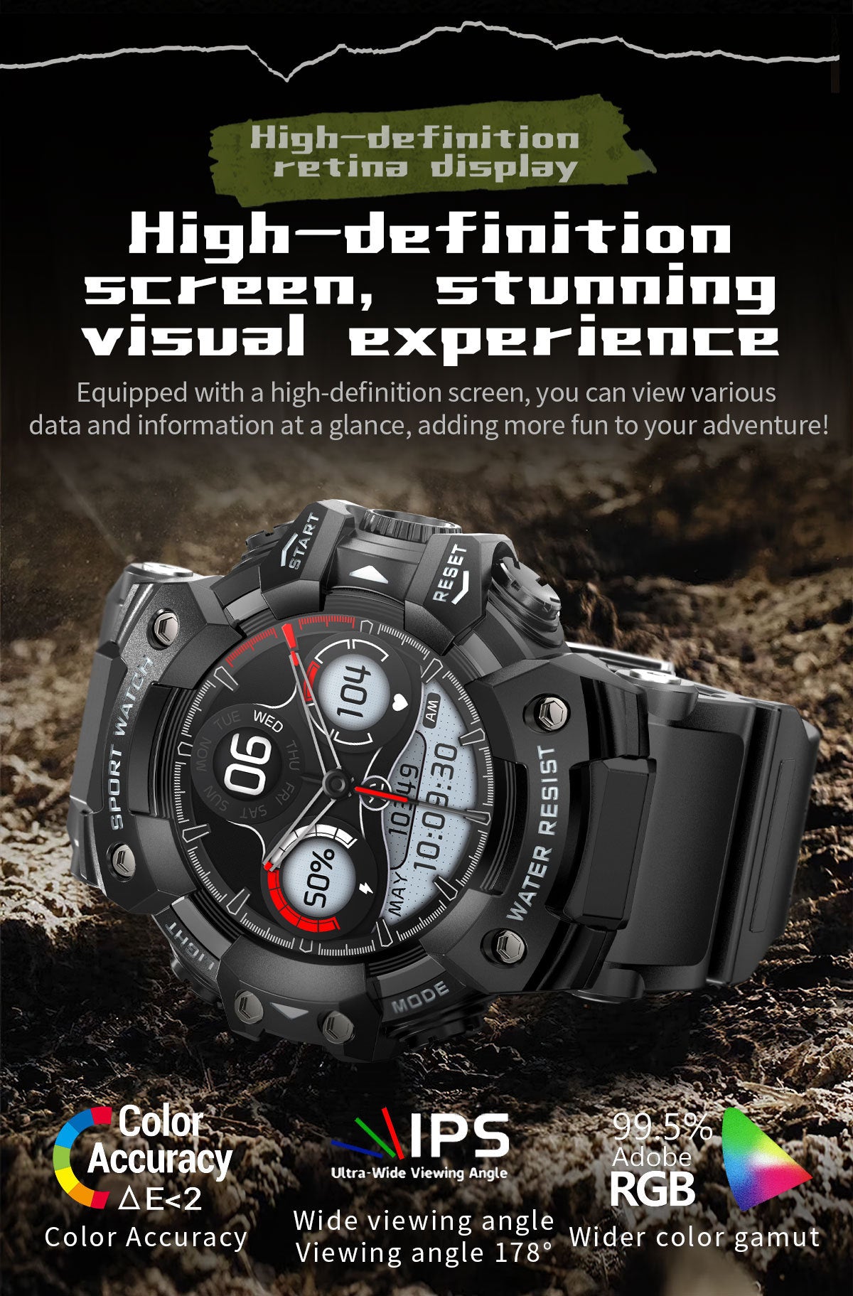 Rugged Outdoor Sport Smartwatch - HD Display, Compass, Flashlight, 100+ Sports Modes, Health Monitoring & Bluetooth Calls(Illusion pink)