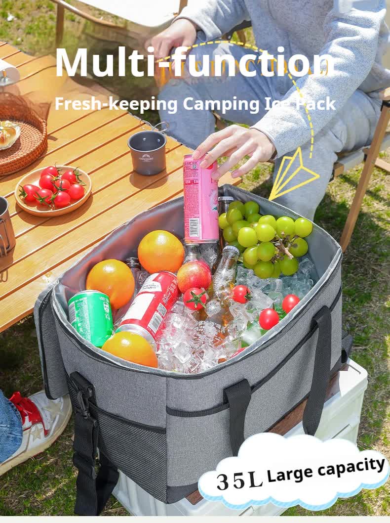 Large 35L Insulated Cooler Bag Soft Sided Leakproof Thermal Tote For Camping Beach Picnic