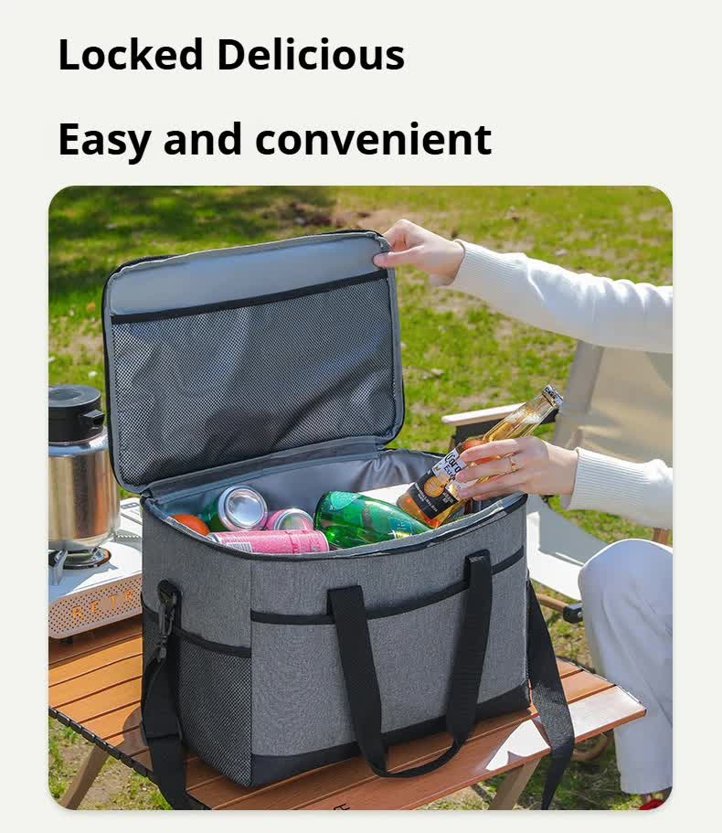 Large 35L Insulated Cooler Bag Soft Sided Leakproof Thermal Tote For Camping Beach Picnic