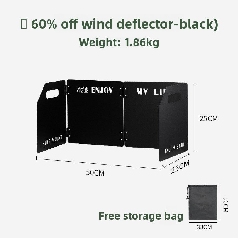 Black Heavy-Duty 4-Fold Camping Stove Windshield Portable Steel Wind Deflector For Outdoor