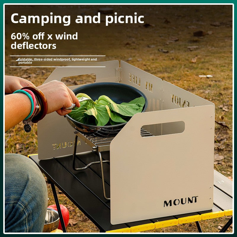 Black Heavy-Duty 4-Fold Camping Stove Windshield Portable Steel Wind Deflector For Outdoor