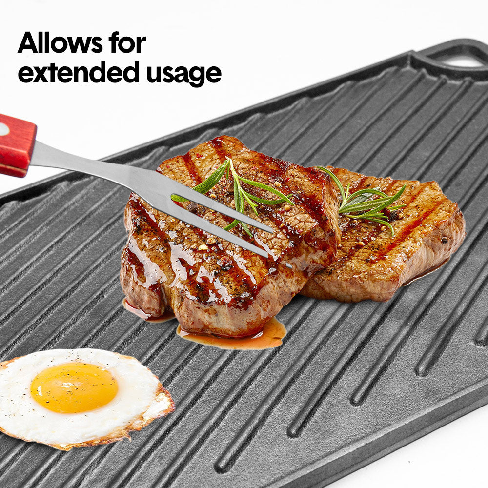 Reversible Cast Iron Griddle Rectangular BBQ Plate 43x24cm Double-Sided Flat Top Griddle