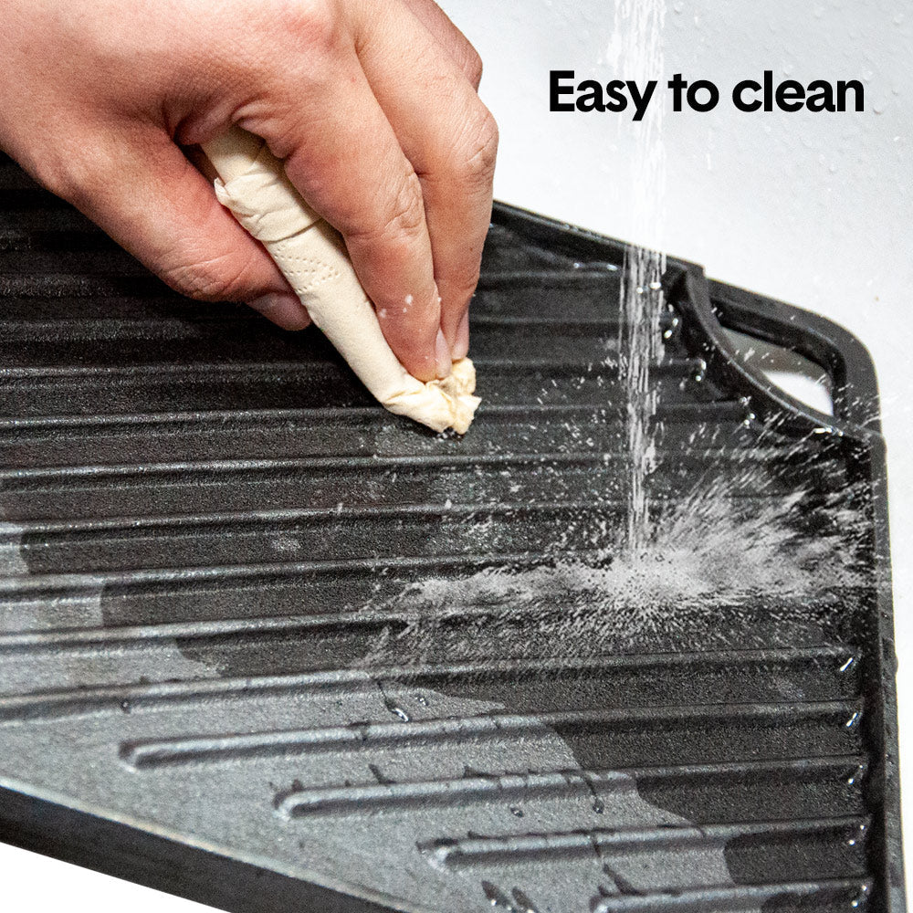 Reversible Cast Iron Griddle Rectangular BBQ Plate 43x24cm Double-Sided Flat Top Griddle